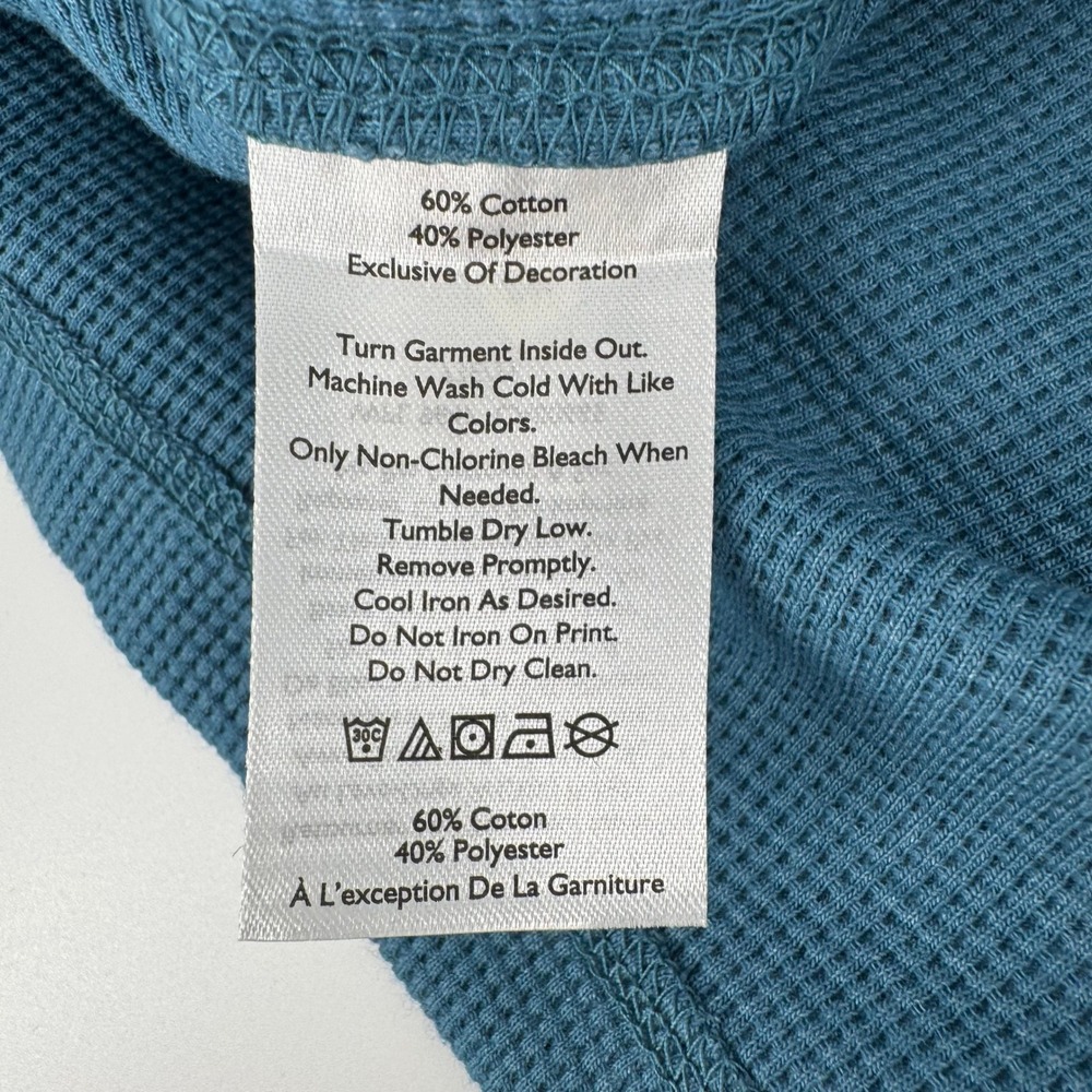 Eddie Bauer Mens Henley Shirt Large Blue Waffle Knit Thermal Long Sleeve Cotton - Picture 7 of 7